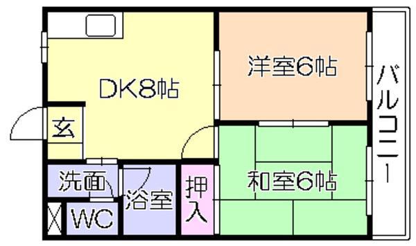 フェニックス久留米(2DK/4階)の間取り写真