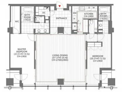 平河町森タワーレジデンス(2LDK/22階)の間取り写真