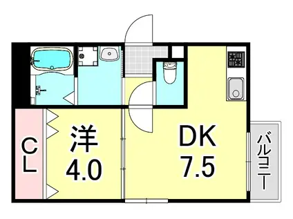 ルミエール西代 B棟(1DK/1階)の間取り写真