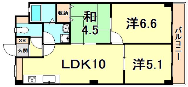 甲山グリーンハイツ(3LDK/1階)の間取り写真
