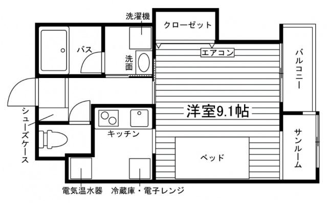 ユニエトワール金沢田上の里2(1K/1階)の間取り写真