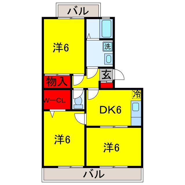 ランドウィン六番館(3DK/1階)の間取り写真