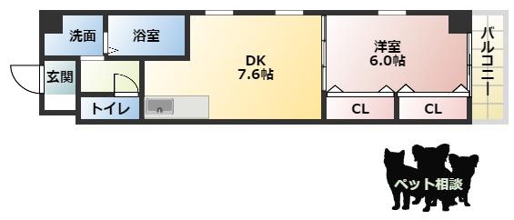ビエラ江戸堀(1DK/7階)の間取り写真