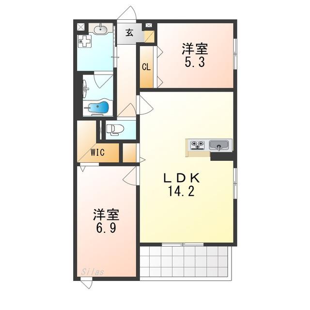 SUNSKY鳳西町(2LDK/2階)の間取り写真