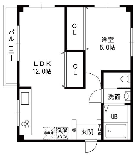 松ヶ丘マンション(1LDK/3階)の間取り写真