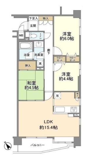 東急ドエル・アルス小竹向原(3LDK/5階)の間取り写真