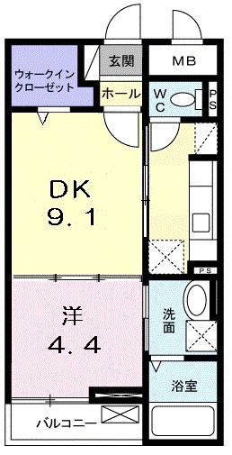 シエル・ブルー B(1LDK/1階)の間取り写真