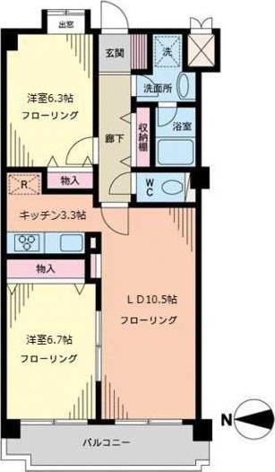 サンライズ国立(2LDK/2階)の間取り写真