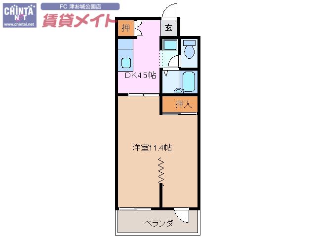 メゾン伊吹(1DK/2階)の間取り写真