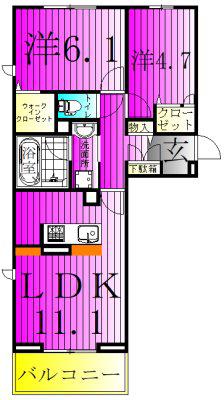 シャンティ(2LDK/2階)の間取り写真