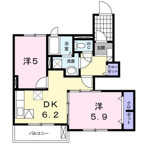 シャンテフルール(2DK/1階)の間取り写真