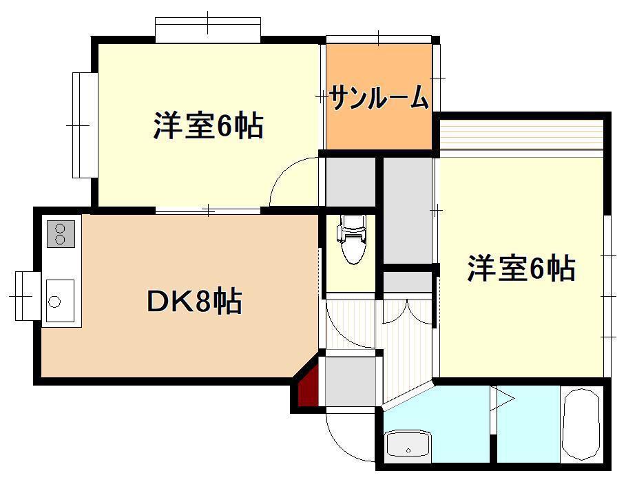 ガーデンハウス 7号棟(2DK/2階)の間取り写真