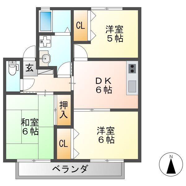 ケイズ河渡 A(3DK/2階)の間取り写真