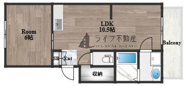 スリースターマンション(1LDK/2階)の間取り写真