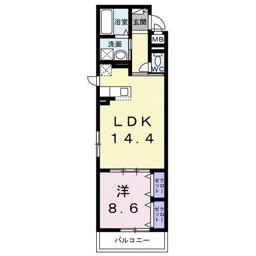 ブルーム(1LDK/2階)の間取り写真