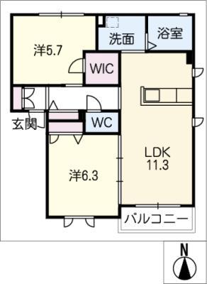 シャーメゾンK1(2LDK/2階)の間取り写真