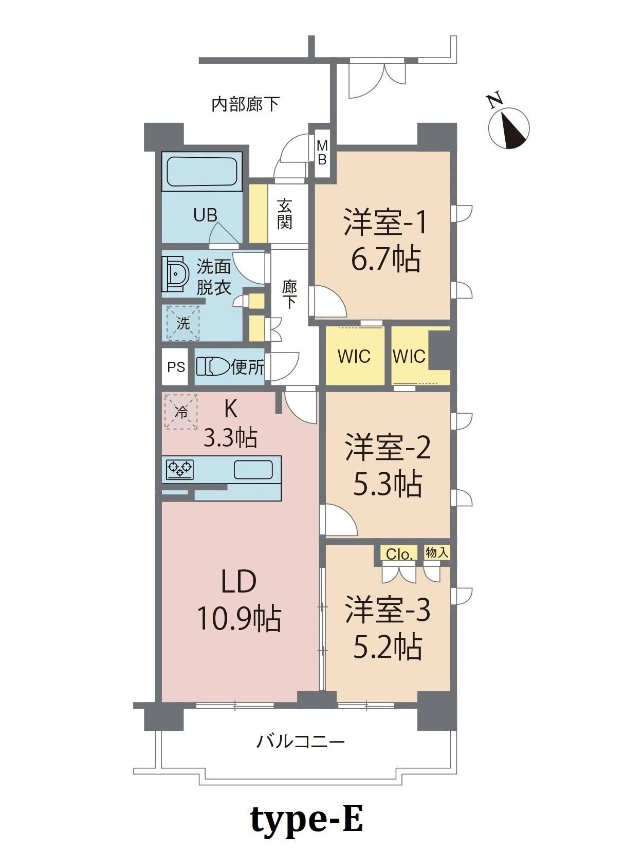 YM FLATS 三鷹の杜(3LDK/3階)の間取り写真