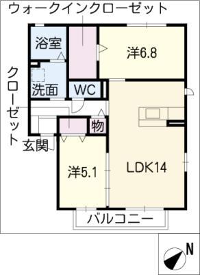 ファミール B棟(2LDK/2階)の間取り写真