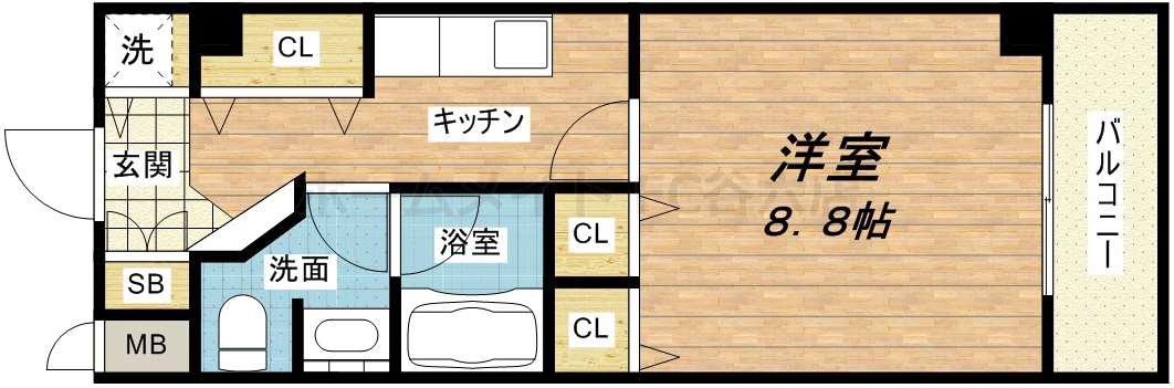 カスタリア堺筋本町(1K/4階)の間取り写真