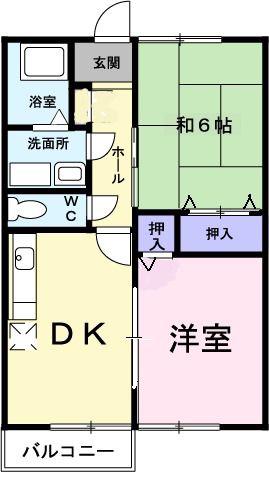 スカイハイツ川井(2DK/2階)の間取り写真