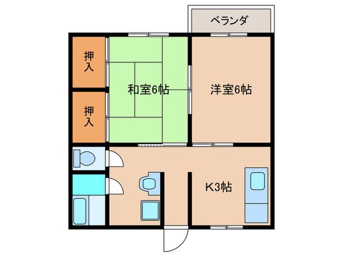 いなりやまハイツII(2K/1階)の間取り写真