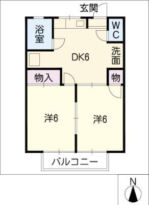 コーポ大賀里(2DK/2階)の間取り写真