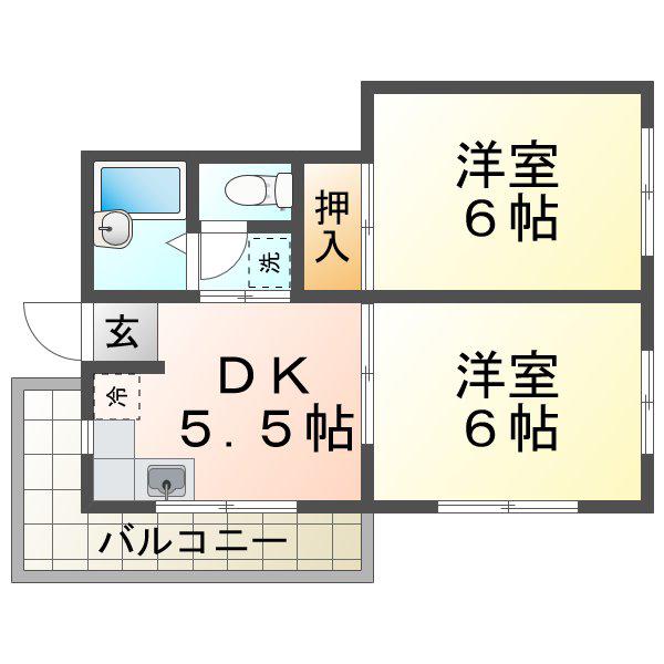 旭が丘伸和ハイツ(2DK/2階)の間取り写真