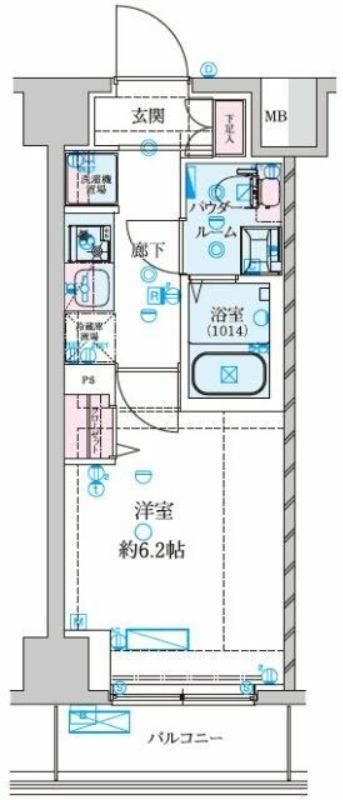 GENOVIA南鳩ヶ谷(1K/1階)の間取り写真