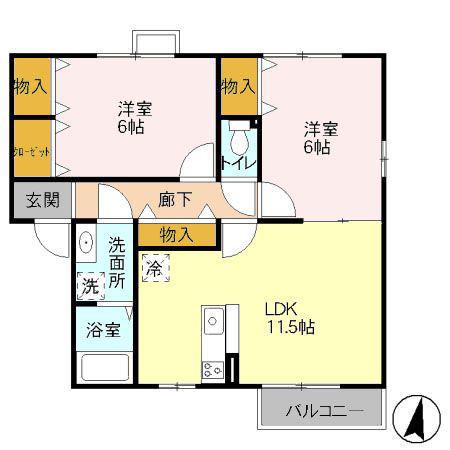 イースト・コート B(2LDK/2階)の間取り写真