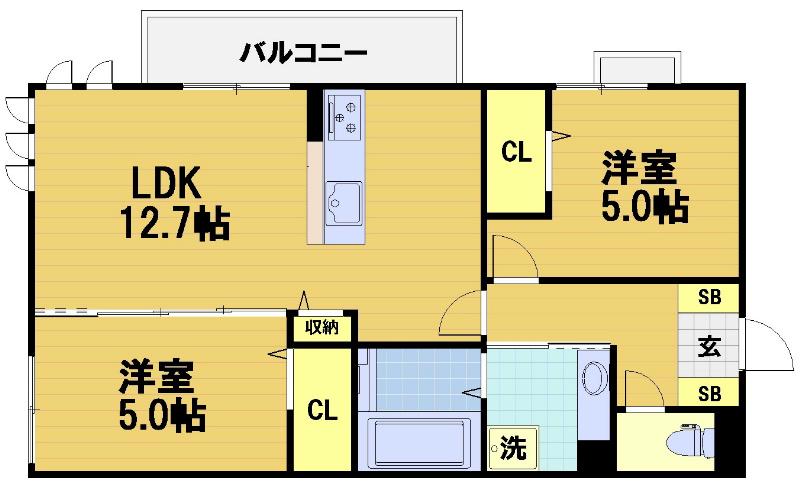 ベル・クローバー嵯峨野(2LDK/1階)の間取り写真