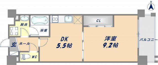 布施ハイライン(1DK/6階)の間取り写真