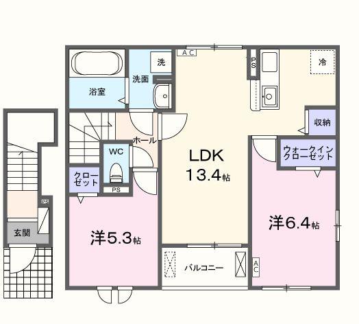 ラ マージュ西岐阜(2LDK/2階)の間取り写真
