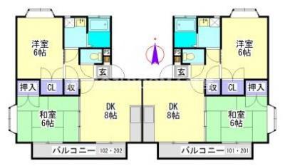 レインボー都北ハイツ(2DK/2階)の間取り写真