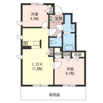 ロンシャンB棟(2LDK/1階)の間取り写真