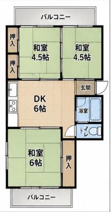 明舞団地第一団地(3DK/5階)の間取り写真