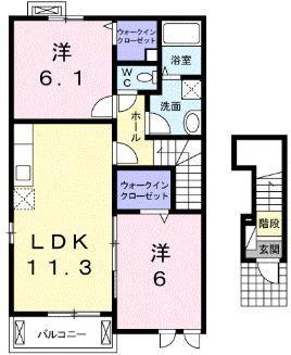 リバーサイド紫雲(2LDK/2階)の間取り写真
