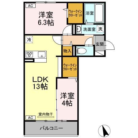 グランレーベン(2LDK/3階)の間取り写真