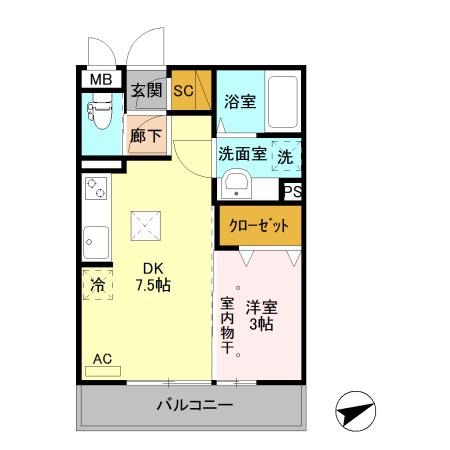 プレシャス高崎(1DK/1階)の間取り写真