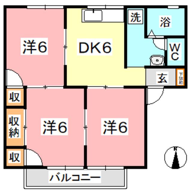 プレセジュール貝原 A棟(3DK/2階)の間取り写真