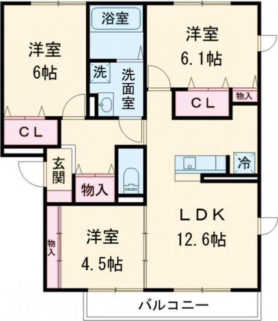 ルナ セジュール B棟(3LDK/2階)の間取り写真