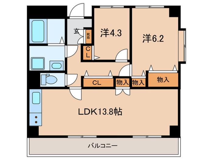 フィリシティートダパーク(2LDK/4階)の間取り写真