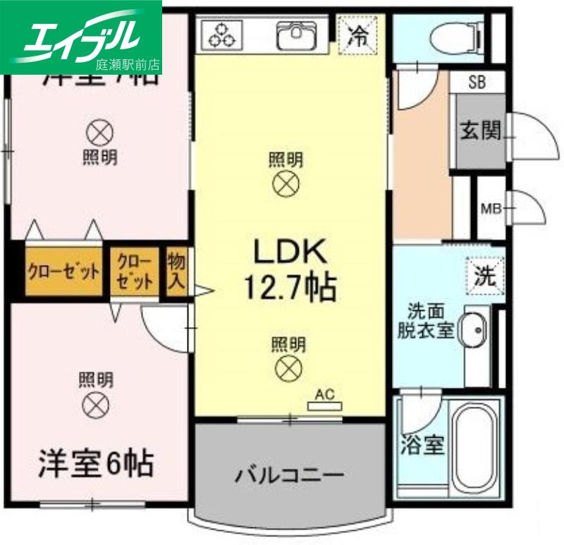 SHALLOWGARDENB棟(2LDK/2階)の間取り写真