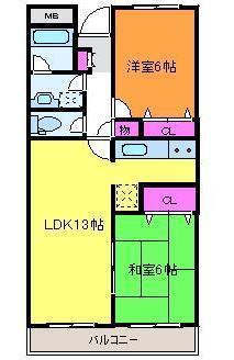 セントラルコート県庁前(2LDK/6階)の間取り写真