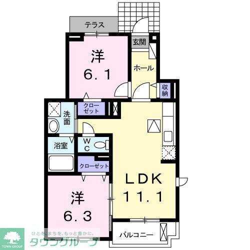 シエルプレーヌ(2LDK/1階)の間取り写真