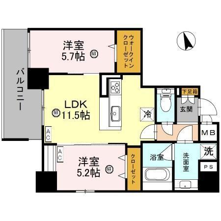 プレミアム菱屋西(2LDK/8階)の間取り写真