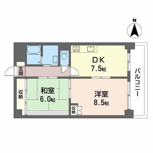 ドゥミール西山本(2DK/4階)の間取り写真