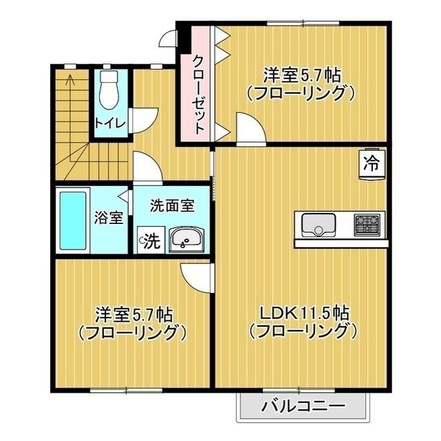 サンコート松原D棟(2LDK/2階)の間取り写真