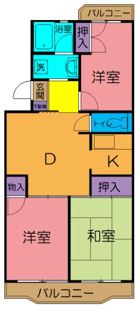 ベルデュール(3DK/2階)の間取り写真