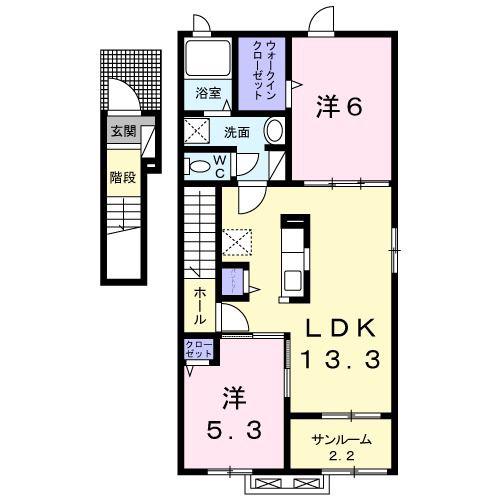 ミ・カーサー D(2LDK/2階)の間取り写真