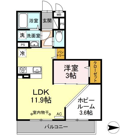 フルール・デ・シャン D(1LDK/1階)の間取り写真